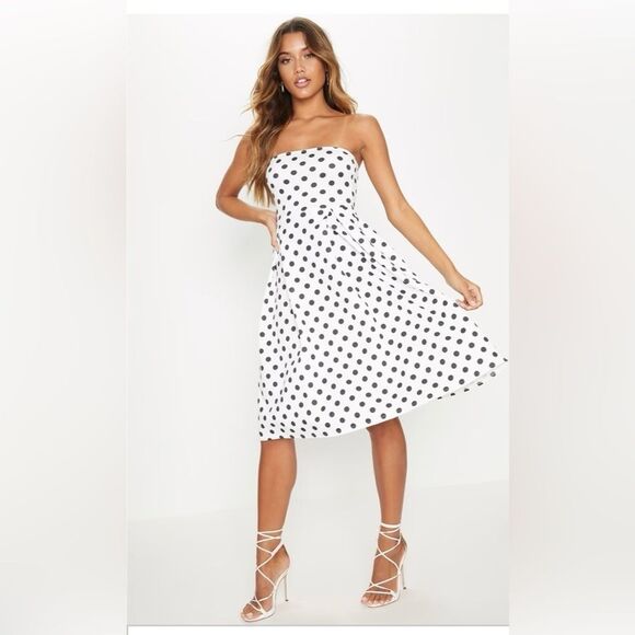 White House | Black Market White & Black Polka Dot Retro Style Fit & Flare Dress - Picture 1 of 13